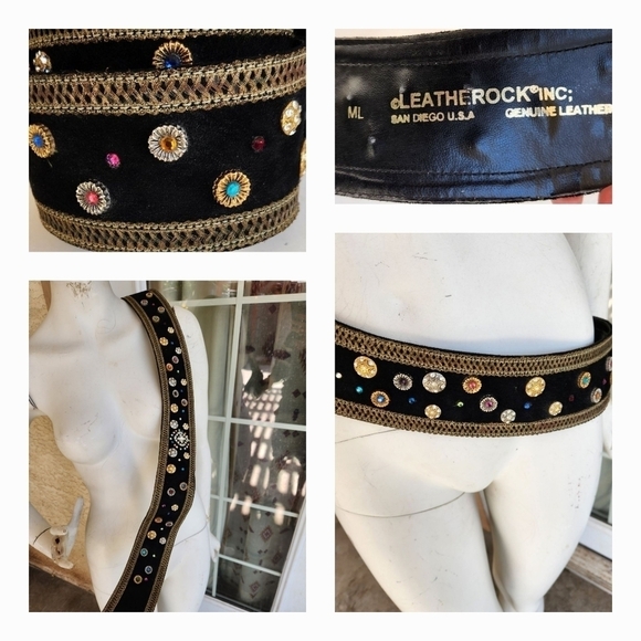 ❤️Vintage Leather‎ Rock Jewel Leather Belt - Picture 1 of 1